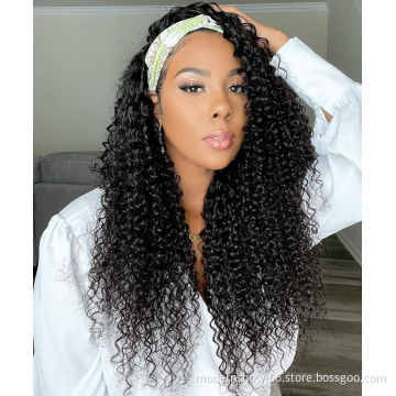 Full Cuticles Aligned Brazilian human Hair Headband Wigs,Cheap Wholesale Natural Virgin Human Hair Wigs for black Women